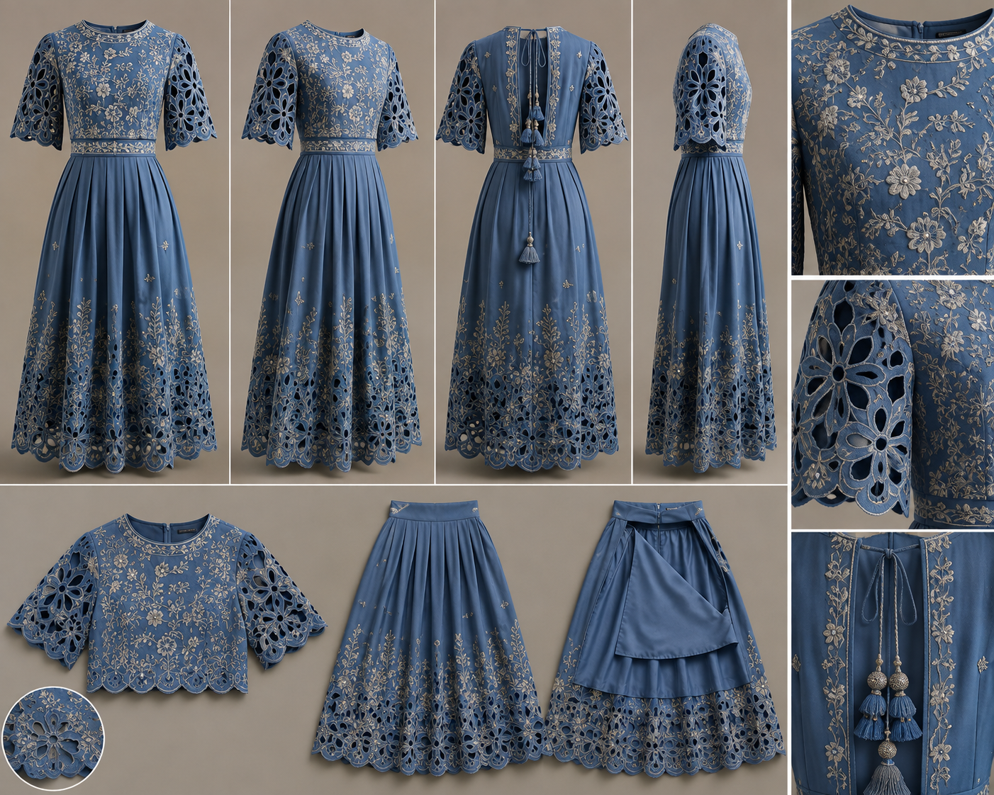 Navy Blue Houndstooth Embroidered Mini Dress