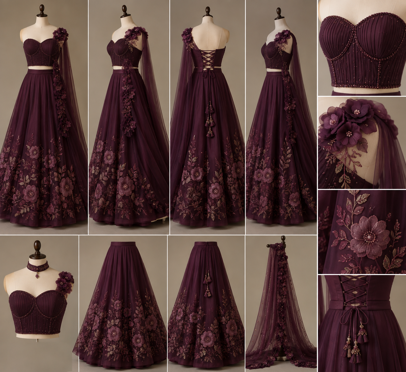 Magenta Floral Embroidered Lehenga Set