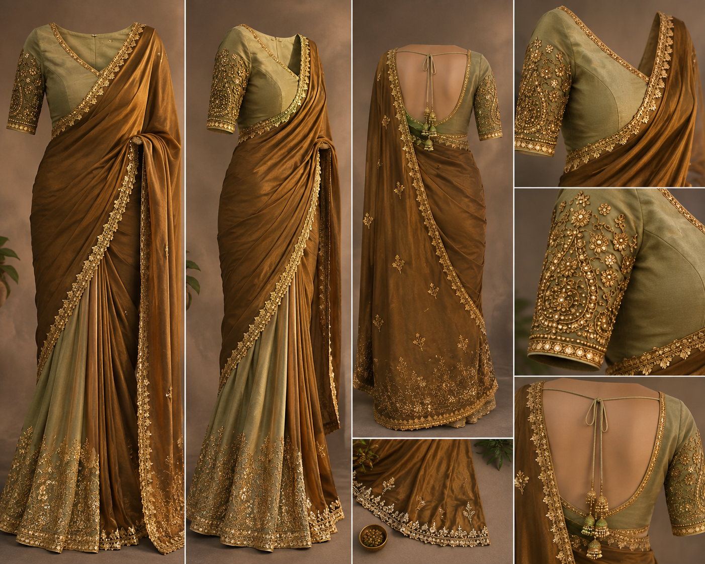 Olive Green Embroidered Designer Saree